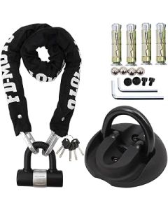 FD-MOTO 1M*10mm STEEL Heavy Duty Motorbike Motorcycle Chain Lock Padlock + Hardened Steel Ground Wall Chain Anchor