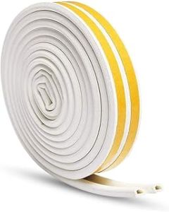 6M Door Window Draught excluder Foam Tape Seal Strip Self Adhesive D Type Weather Stripping, Water-Proofing, Anti-Collision, Noise Muffling White