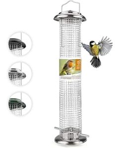 wild animal heart | 15" Bird feed dispenser - 5 year guarantee - peanut feed dispenser made of stainless steel, bird feed station, feed column, nuts, peanuts, wild bird feed silo (38cm, Silver)