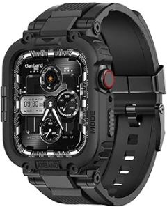 amBand Compatible with Apple Watch Straps 45mm 44mm 42mm with Bumper Cover, M1 Series Sport Series Rugged Men's Case with Band for iWatch Series 9/8/7/SE/6/5/4/3/2/1 42/44/45mm Black