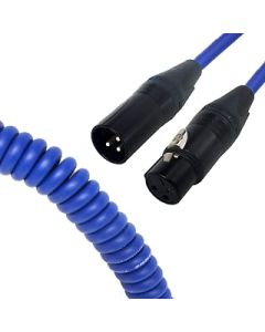 Van Damme Curly Mic Cables. Neutrik Balanced Female to Male XLR. Boom Mic Cable. (Medium, Blue)