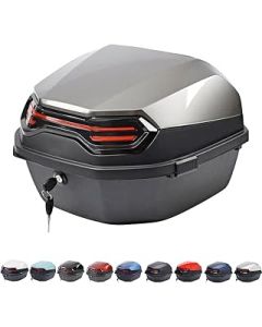 HAENJA Motorbike Boot Touring Tailgate Universal Motorbike Top Box 35L Rear Luggage Box with Lock, Double Buckle Storage (Color : Grey)
