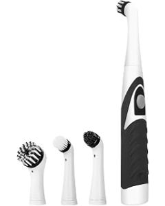 Yagosodee 4 in 1 Electric Cleaning Brush with Replacement Heads, Cleaning Scrubber Automatic Brush Cleaner Kitchen Utensils for Tub Bathroom Kitchen White and Black