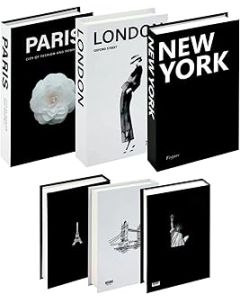 Modern Decorative Books Set, Foldable Faux Books for Display, Fashion Hardcover Book for Home Decor, New York, Paris, London Themes, Office, Rustic Home, Bookshelf, and Modern Farmhouse Décor