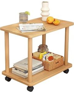 Luojuny Two Tier Small Moveable Wooden End Table, Modern Space Saving Entryway Table 150lbs Bearing Heavy Duty Low Height Console Table Side Sofa Table with Storage for Living Room Wooden Color
