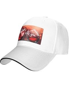 Black Adjustable Black Baseball Hats, Red Wine Glass Cheers Print Baseball Caps for Men and Women, Fashion Style Colorful Brim Hat