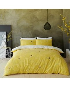 SmartLiving Luxury Bee Happy Duvet Cover and Pillowcase Set Single Double King (Ochre, Double)