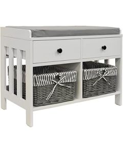WATSONS DOUBLE - Storage/Shoe Storage Bench with Two Drawers and Baskets - White/Grey