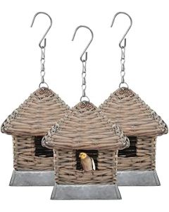 vidaXL 3x Bird Houses Wicker Real Rattan Garden Nesting Box Aviary Hut Shelter