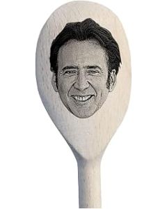 Nicolas Cage's Face Engraved on a Wooden Spoon (30cm), Birthday, Christmas, Mothers Day Gift. Fun Cooking, Baking and Mixing in the Kitchen