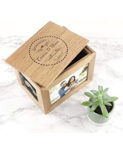 Personalised Heart Framed Couples' Midi Size Oak Photo Cube Keepsake Box - Special Memories Box - Romantic Gifts - Gifts for Couples - Displays Photos 6" x 4"