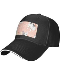 Adjustable Black Baseball Hats, Dog Print Baseball Caps for Men and Women, Fashion Style Colorful Brim Hat