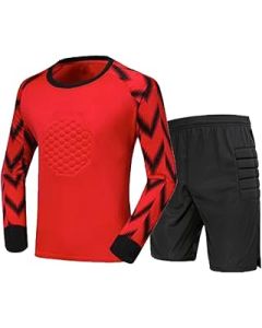 Kids Soccer Goalkeeper Uniform Protective Padded Goalie Shirt with Shorts Tracksuit 2Pcs Football Keeper Kit