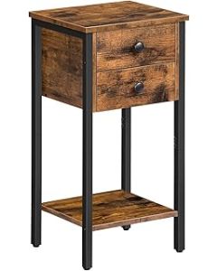 HOOBRO Tall Bedside Table, Slim Side Table with 2 Drawers, Industrial Telephone Table, Small Hallway Table for Small Spaces, Living Room, 35 x 28.5 x 68.5 cm, Rustic Brown and Black EBF72BZ01