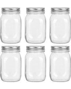 Yishik 6 Pack 16oz Mason Jars with Airtight Screw Lids, 500ml Storage Glass Jars Canning Jar for Fruits,Jams,Drink Favors,Spice,Baby Foods,DIY Candles