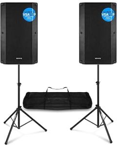 VONYX VSA15P 15" PA Speaker (Pair) 2-Way with Built-In Passive Crossover 2000w Mobile DJ Sound Stage System with Stands