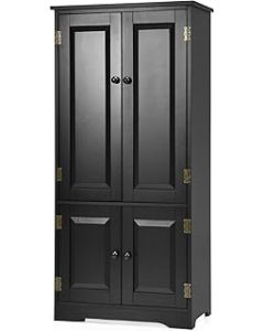 COSTWAY Wood Storage Cabinet, Adjustable Shelves Antique 4-Door Organizer Unit Chest, Large Kitchen Cupboard Tall Floor Sideboard Living Room Entryway Hallway Corner Bedroom, 59 x 32 x 123cm (Black)