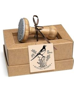 Ex libris Magpie Rubber Stamp Personalised Black White Bird Bookplate Tree Stump, Round 40mm, Special Gift Box