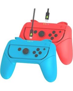 BLUELAKE performance 2 pack joy con grips compatible with Nintendo Switch Joy-Cons for Extra Comfort game handle with charging function (1x RED & 1x BLUE)