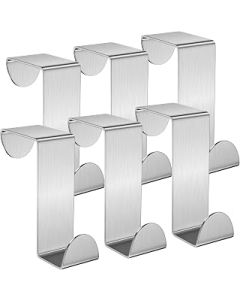 Shexkent Door Hooks, Over Door Hanger 6 Pack Stainless Steel Door Hanger - Coat Hooks - Over Door Hook Ideal for Bedroom, Bathroom, Kitchen, Wardrobe, Silver