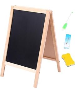 Chalkboards, Easel Kids Foldable Double-Sided Chalk Board 16x10 Inch Wooden Easel with Chalk Box Eraser Marker for Children Age Above 3 Painting Drawing