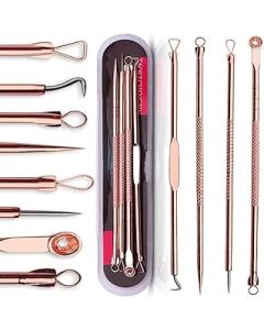 Blackhead Remover Tool Kit,4 Pieces Comedone Extractor Tool Blemish Whitehead Removal Acne Needle Pimple Spot Popper Stainless Steel (Gold)