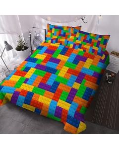 BlessLiving 3pc Colorful Toy Building Blocks Background Pattern Duvet Cover Set Double Size Fun and Colorful Bedding Sets for Kids Teen Boys Girls