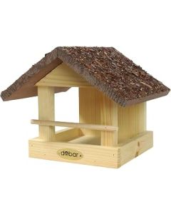 dobar 38120FSCe Classic Bird Feeder House Bark Roof - Solid Wood - Small Bird Villa for Hanging on Wall or Tree - Bird Feeding Station with Feeding Tray - 20 x 22.5 x 18 cm - Brown