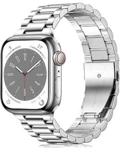 Netolo Metal Straps Compatible with Apple Watch Strap Series 9 8 7 45mm, Stainless Steel Business Band Compatible with Apple Watch SE SE 2/iWatch Strap Series 6 5 4 44mm, Series 3 2 1 42mm, Ultra 49mm