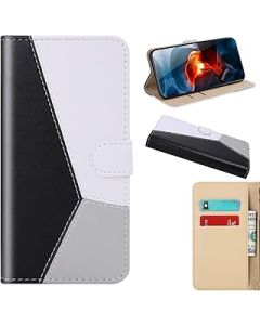 Ufgoszvp Xiaomi 12 Pro Case, Splicing ShockProof PU Leather Slim Fit Flip Cover Notebook Wallet Phone Case with Magnetic Closure Stand Card Holder ID Slot Folio Soft TPU Bumper Protective Skin black