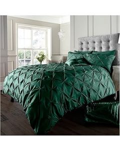 GC GAVENO CAVAILIA Pintuck Duvet Cover Double- Geometric Pinch Pleated Quilt Cover Set- Polycotton Diamond Bedding & Linen- Green