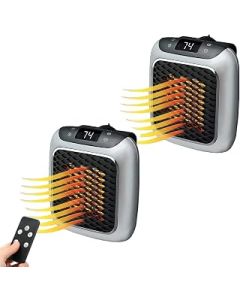 2 Pack 800W Portable Ceramic Plug In Heater, Low Energy Mini Electric Fan Heater For Home Office Travel,Adjustable thermostat,Remote Control,Timer,LED Display,2 Heat Setting,Fast Heating Room Heater