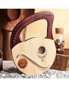 24 String Lyre Harp Mahogany Solid Wood Musical Instrument with Tuning Wrench, for Music Lovers Beginners Kids Adult Musical Instrument Red