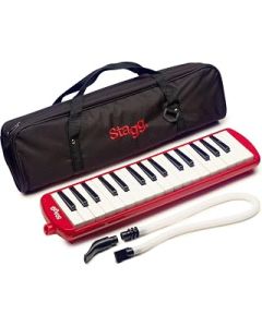 Stagg Melodica 32 Keys, Pianica, 2 Mouthpieces Included with Carry Bag, Red