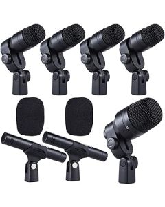 HUIOP DMS-D7 Professional Musical Instruments Drum Set Wired Microphone Mic Kit with Standard Mounting Accessories Aluminum Carrying Case 1 Big Drum Microphone 4 Small Drum Microphones 2 Condenser,Ins