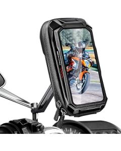 Faneam Adjustable Motorcycle Mount Phone Holder Waterproof Motor Cell Phone Holder 360°Rotation Motorbike Phone Pouch Bag with Sensitive Touchscreen,One Touch Lock,For phone up To 6.5''