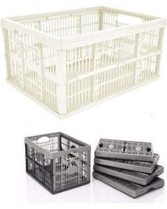 Viss 3 x 32 Litre Foldable Crate Plastic Storage Box Basket Mushroom