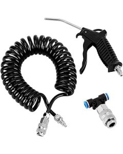 eROOSI Duster Cleaning Gun Kit, Blow Dust Gun, Air Blow Gun with 5 Metre (5 * 8mm) Coiled Hose and 2x6mm Small Euro T-Shaped Connector, Dust Gun Quick Connects Cleaning Kit for Truck, Cars