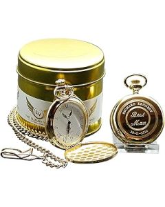 Engraved wedding Pocket Watch in Gold Groom Best Man Groomsmen Usher Personalised free of charge