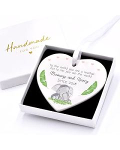 Beecreative Personalised Mummy Gifts From Baby Son Daughter, First 1st Mothers Day Gifts, Mummy Birthday Gifts, Ceramic Heart Plaque For Mummy, Mummy and Child, With Gift Box