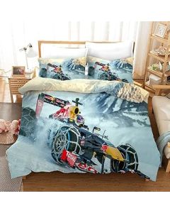 WXhGY 3D Printed Duvet Cover Single size F1 Racing Car 3pcs Bedding Set 55.1x78.7 inch Ultra Soft Easy Care Hypoallergenic Microfiber Quilt Cover + 2 Pillowcases 19.7x29.5 inch with Zipper Closure