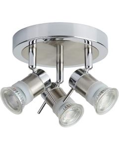 ARIES Chrome Finish Halogen Bathroom Ceiling Lights / Lighting with 3 Spotlights IP44
