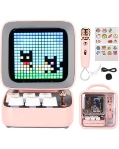 Retro Bluetooth Speaker with Microphone Set, RGB Keyboard Gaming Room Setup Portable Karaoke Machine, Retro Game Portable Speaker for Family Party (Pink)
