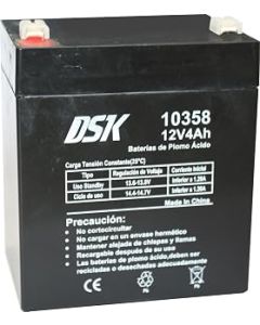 DSK 10358 AGM Rechargeable Sealed Lead Battery 12V 4Ah Ideal for Electric Toys for Children such as Motorcycles and Scooters, Alarm Systems, Signal and Emergency Lights