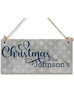 Christmas at the Personalised Family Celebration Decorative Sign Snowflakes House Handmade Wooden Hanging Wall Plaque Gift