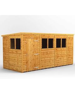 POWER High Grade Premium Pent Garden Wooden Shed with Security Features, Door & Window Flexibility, made from Extra Thick Timber & Toughened Glass - (14 x 6)