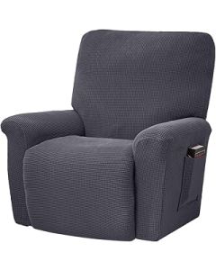 Stretch Recliner Chair Cover Polyester Anti-Slip Single Seat Couch Cover Side Pocket Sofa Slipcover for Living Room Dark Gray