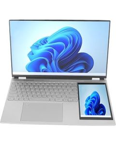 Garsent 15.6in Dual Screen Laptop, Fingerprint Unlock Laptop, Business Laptop with 7 Inch HD Secondary Screen, 4 Side Narrow Screen, 16GB RAM, for Windows 11 (16GB+2TB UK Plug)