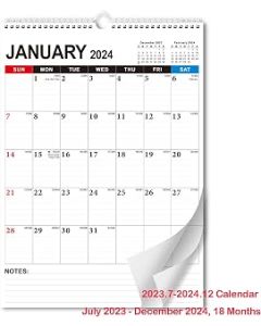 2023 Calendar - Wall Calendar For July 2023-December 2024 Calendar 2023, 18 Months, large size 30.5 x 43 cm, Ruled Blocks Perfect