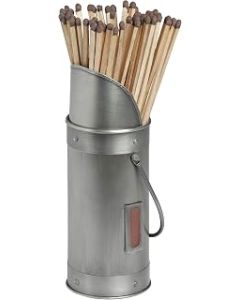 Antique Pewter Grey Coal Scuttle Fireplace 60 Matches Striker Matchstick Holder
